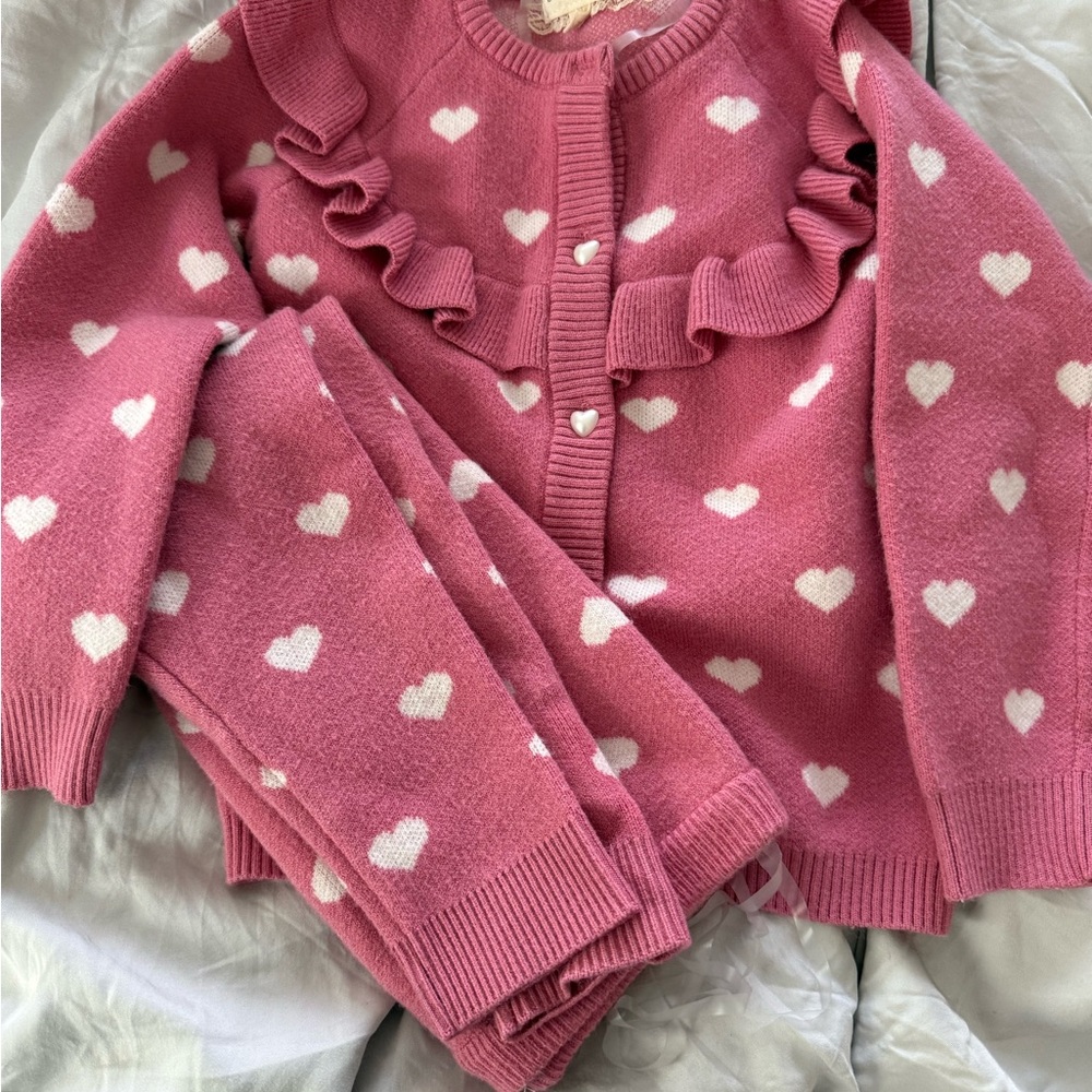 btween Pink Knit Cardigan with Lace Trim
